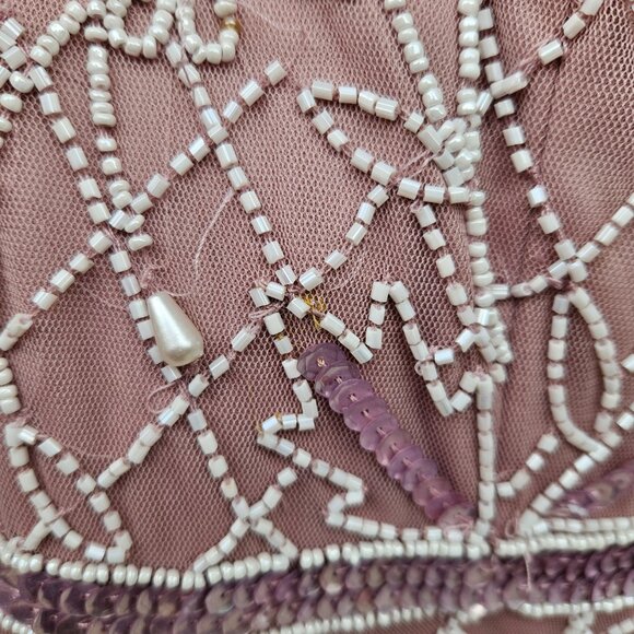 Adrianna Papell Mauve-white beaded dress 20W - Picture 7 of 10